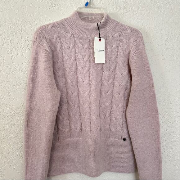 NWT Ted Baker Veolaa Cable Knit Wool Mohair Dusty Pink Sweater 4 US 10 - Picture 3 of 7